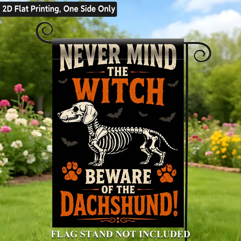 2D Flat - 2D Flat Printing Garden Flag 1pc, Beware of The Dachshund Single Sided Garden Flag, Holiday Yard Banner, for Outdoor Home, Yard Decor, Seasonal Festival Yard Outside Decorative Flags, Flagpole Not Included (Flag Solely)