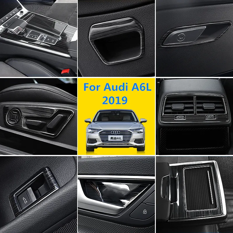 Brushed Black Panel Interior Stainless Steel Decroation Cover Trims for Audi A6L 2019~2020 Accessories