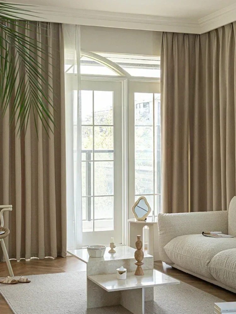Cream Herringbone Pattern Luxury Velvet Curtain for Living Room Bedroom Blackout Fashion Simple Embossing Window Tulle Elegant