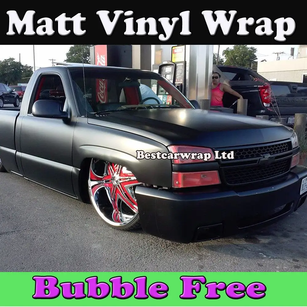 Black Matte Vinyl Car Wrap Film With Air Bubble Free Matt Black Film Car Stickers Wrapping Size: 1.52*30m Roll 5x98ft