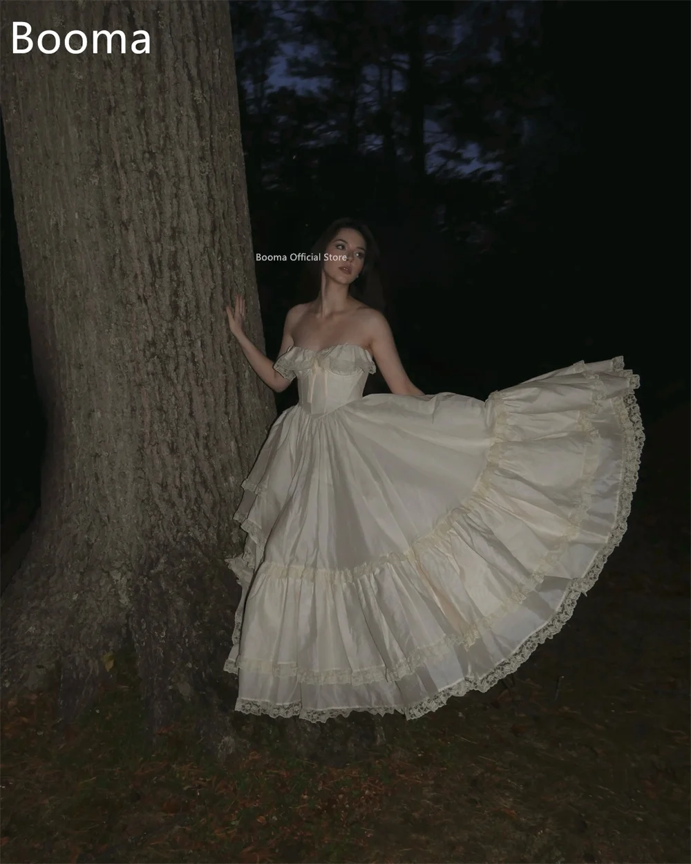 Booma – robe de mariée trapèze longue en dentelle plissée, sans bretelles, Simple, sans manches, sur mesure, 2025