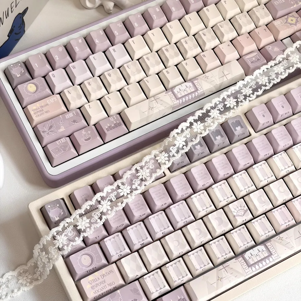 

PBT Keycap Set XDA Profile, Side Print Backlit, Magic Poem Theme Light Purple, for Cherry MX Switches 130/147 Keys