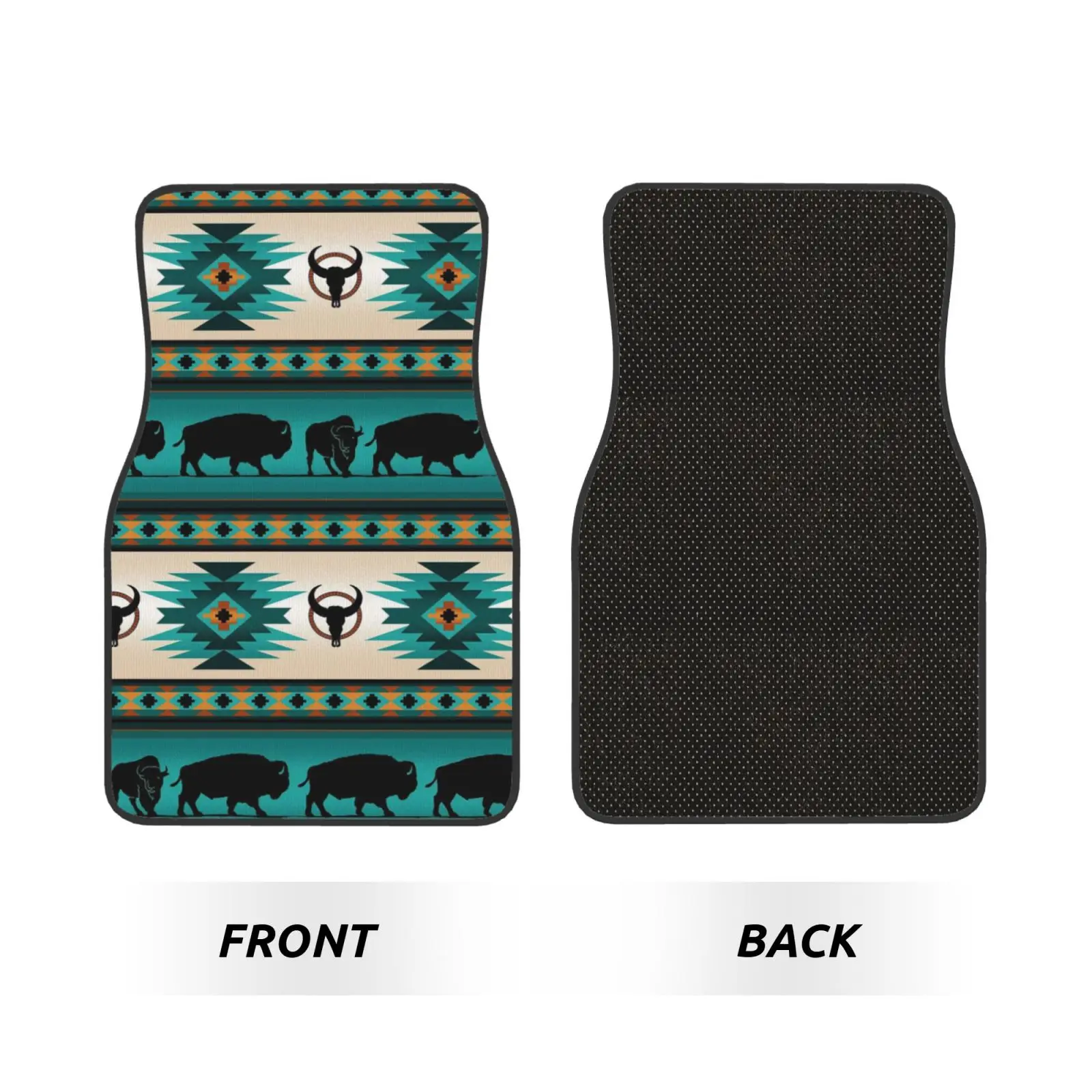 Aztec Cattle Pattern Print Car Floor Mats Non-Slip Carpets Rugs Front Rear Car Foot Mats Set of 4 Pieces Auto Accessories Decor