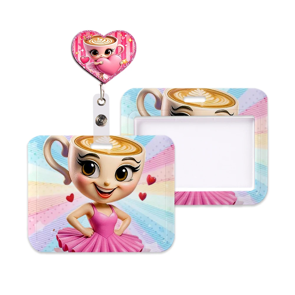 

Ballerina Girl Cup Pattern Lanyards Id Badge Holder Strap Work Card Bus Access Card Holder Keychains Accessories