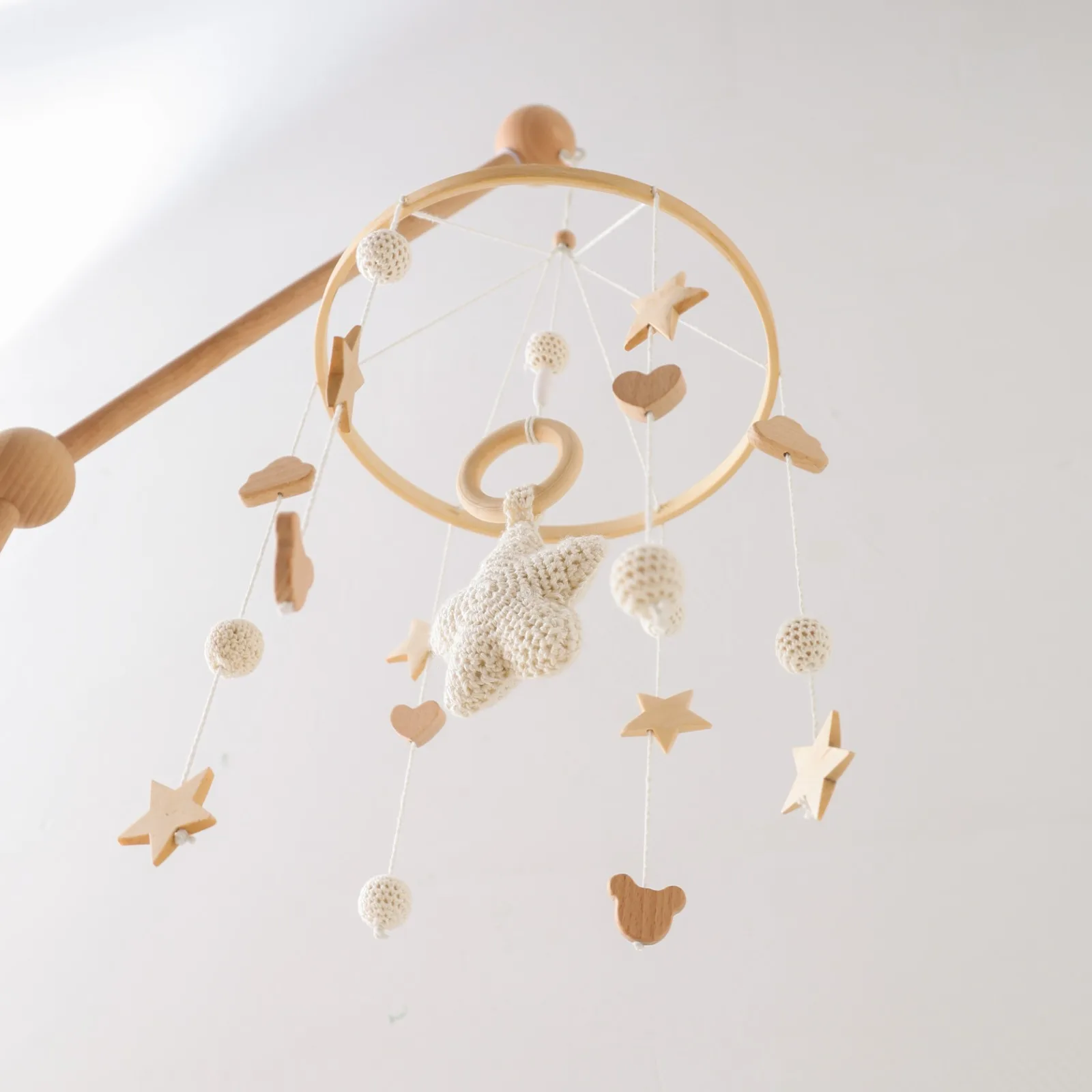 Baby Mobile Holder, Upgraded Wooden Arch with Crochet Hanging Rattle Toys for Newborn 0-12 Months, Baby Shower Gift