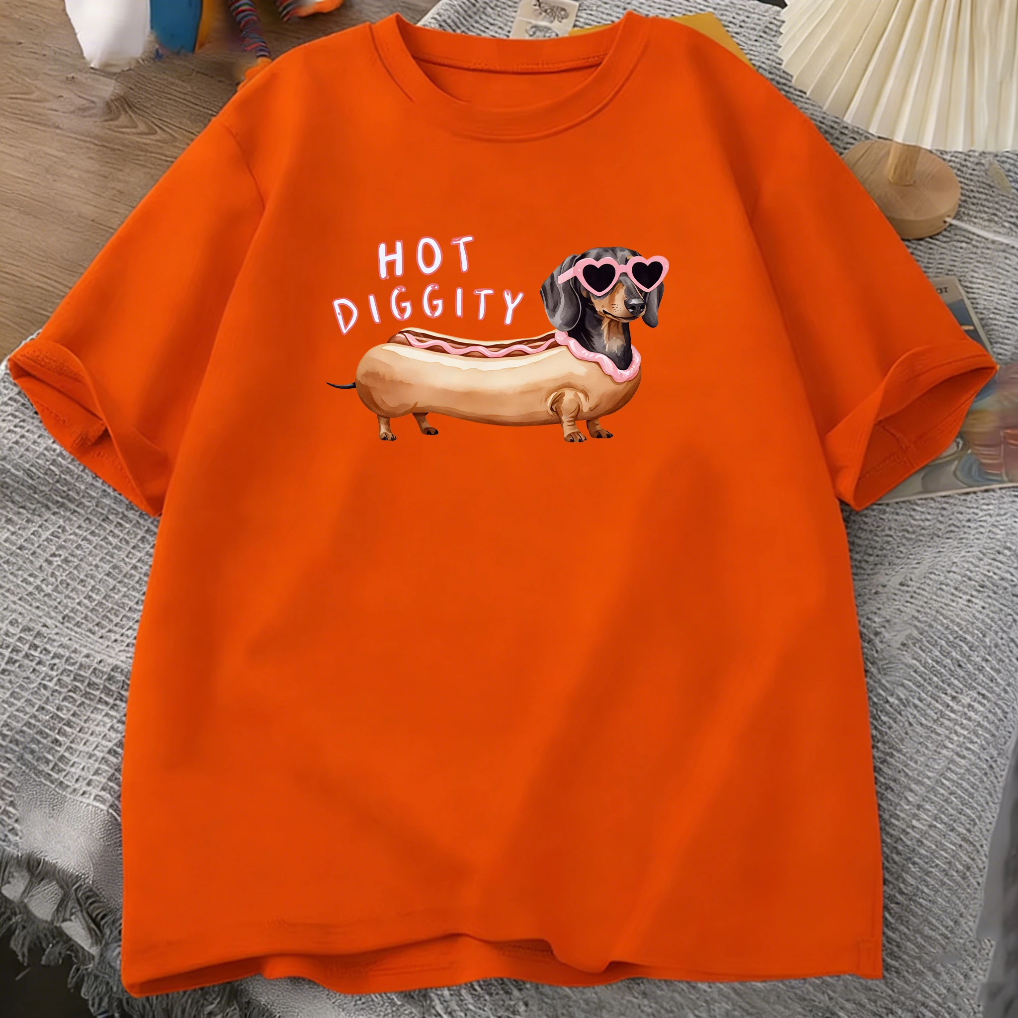 Hot Diggity Dachshund Dog Printed Cotton T-Shirts Mens Summer O-Neck Short Sleeve Tees Soft Oversized Tops Basic Male Clothes