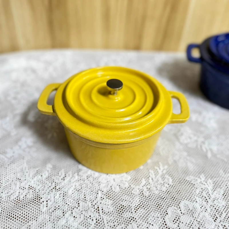 

‌ Эмалированный чугунный молочный горшок, мини-плита для детского питания 14 см, высококачественная кастрюля для тушения супа, совместимая с индукционной газовой плитой