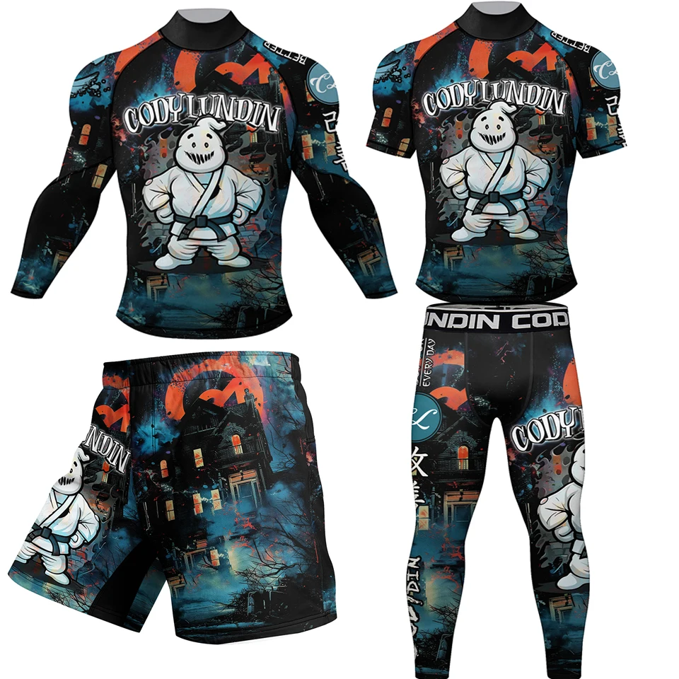 

Jiu Jitsu Men's Kimono Mma T-shirt+Pants Sets Muay Thai Shorts Gi Bjj Rashguard for Men Gym Boxing Jerseys Kickboxing Sportsuit