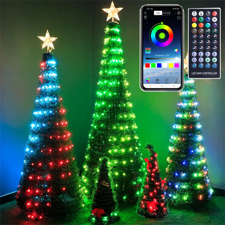 2024 Neujahr Weihnachts dekoration BT/App Steuerung Fee Garten Lichter 20m RGB LED Party Girlande Lichterketten für Indoor Outdoor