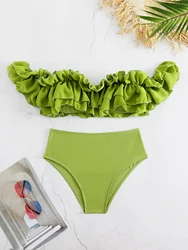 2024 neue Rüschen Bikini Set mit hoher Taille Frauen zweiteiligen Badeanzug separate Bade bekleidung sexy weiblichen Strand anzug