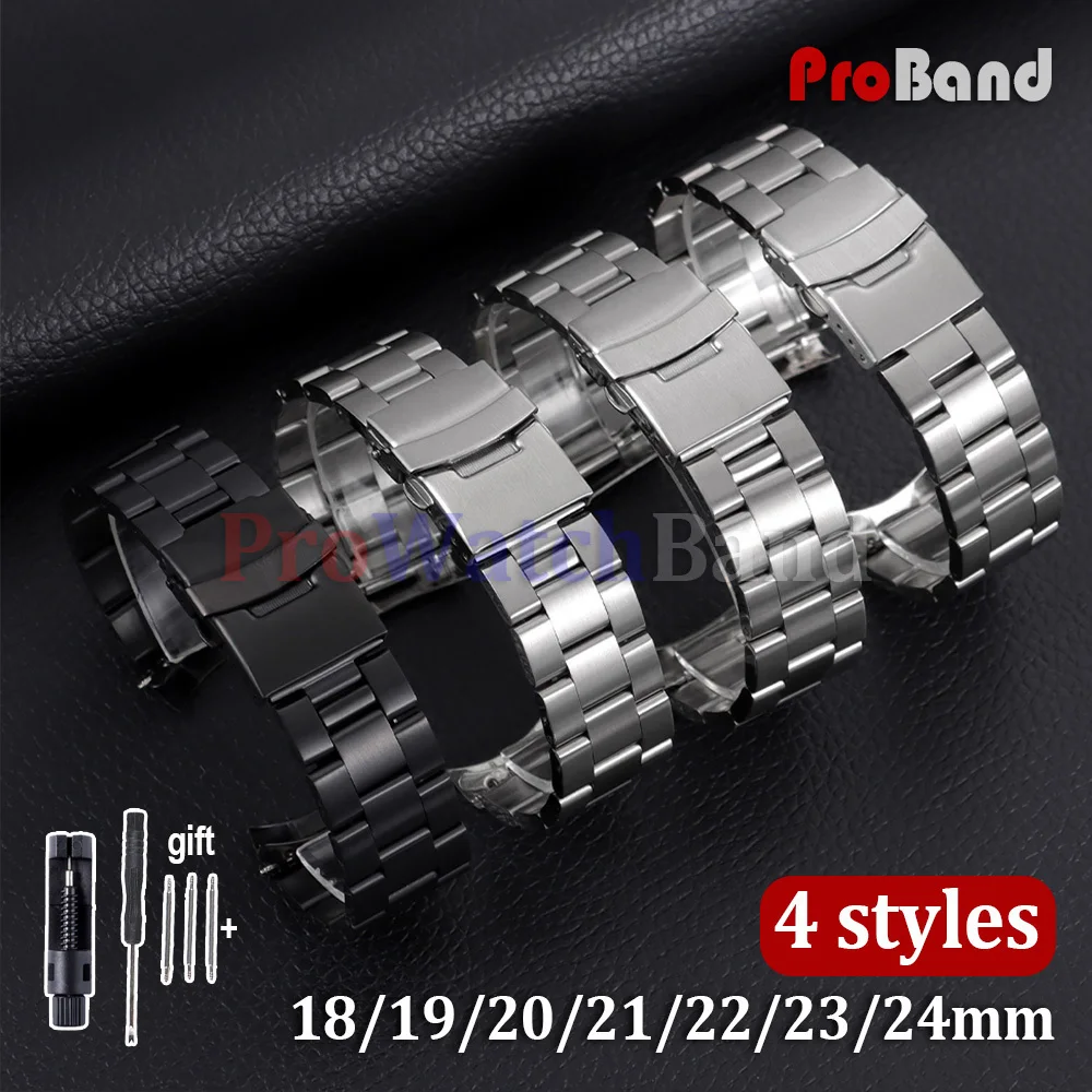 

18/19/20/21/22/23/24mm Stainless Steel Wrist Watchbands for Rolex for Seiko Men's Sport Straps Universal Replace Bracelet Metal