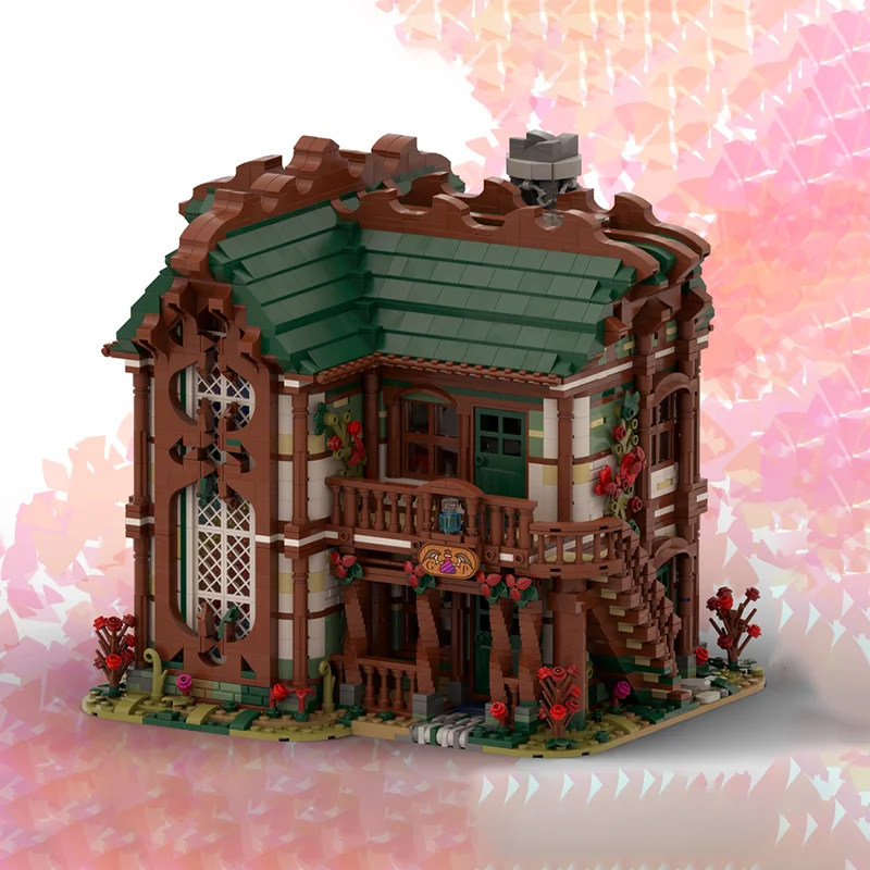 Modelo Medieval Moc, ladrillos de construcción, poción, casa, castillos verdes y rojos, bloques tecnológicos, juguete DIY de Navidad, regalos de construcción