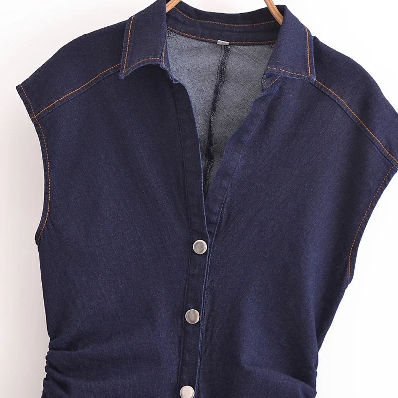 TRAF-Vestido camisero largo con volantes para mujer, traje sin mangas con botones en la parte delantera, informal, para vacaciones, verano, 2024