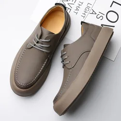 Men Retro Handmade Casual Leather Shoes Lace Up Non-slip Sole Classic Sewing Comfortable Slip-on Spring Summer Work