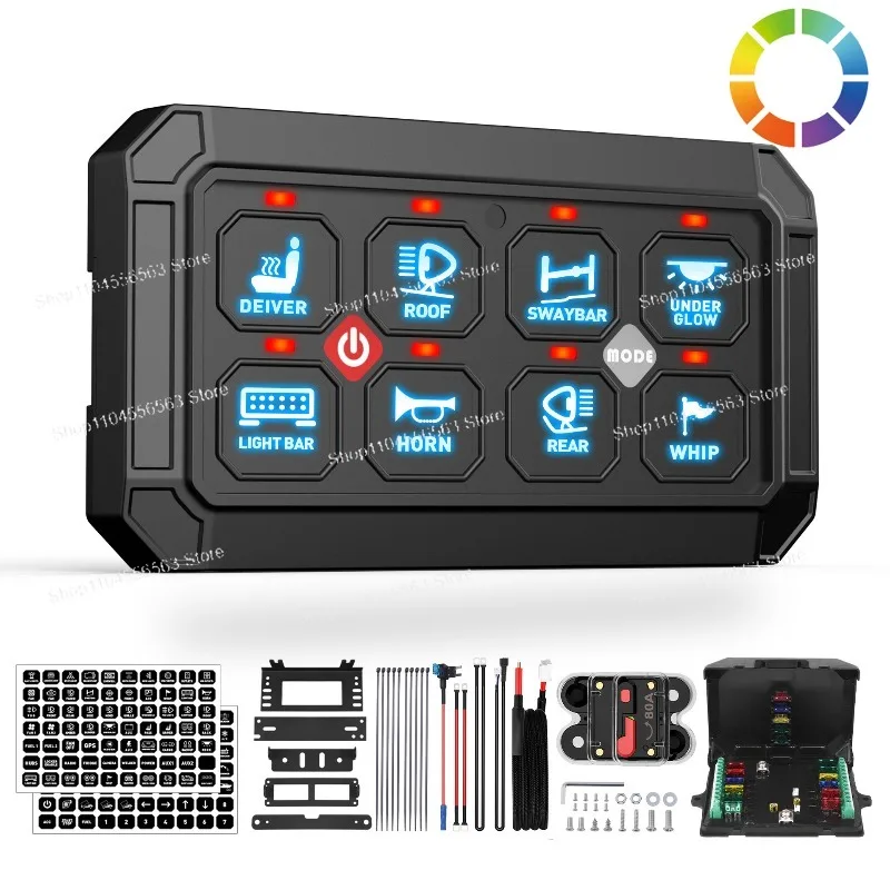 8-Circuit Touch Control Switch Panel with Relay Box for RV Off-Road Vehicle Modification Electrical Accessory