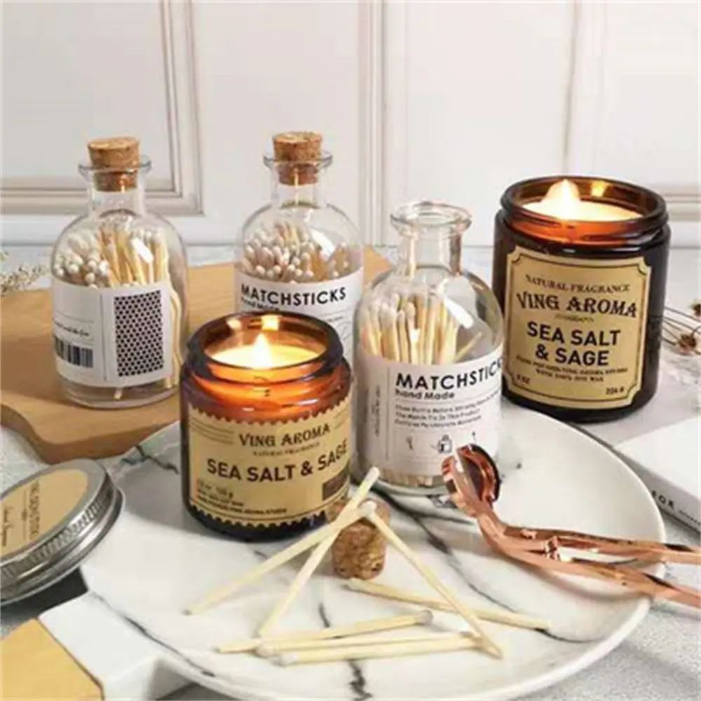 Scented Candle Match Bottle Transparent Glass Diffuse Empty Bottle Storage Bottle Living Room Bedroom Decorations Cotton Swab