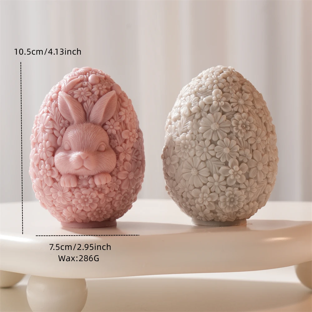 Flower Egg Rabbit Easter Decor Candle Silicone Mold Bunny Silicone Soy Wax Mould DIY Easter Home