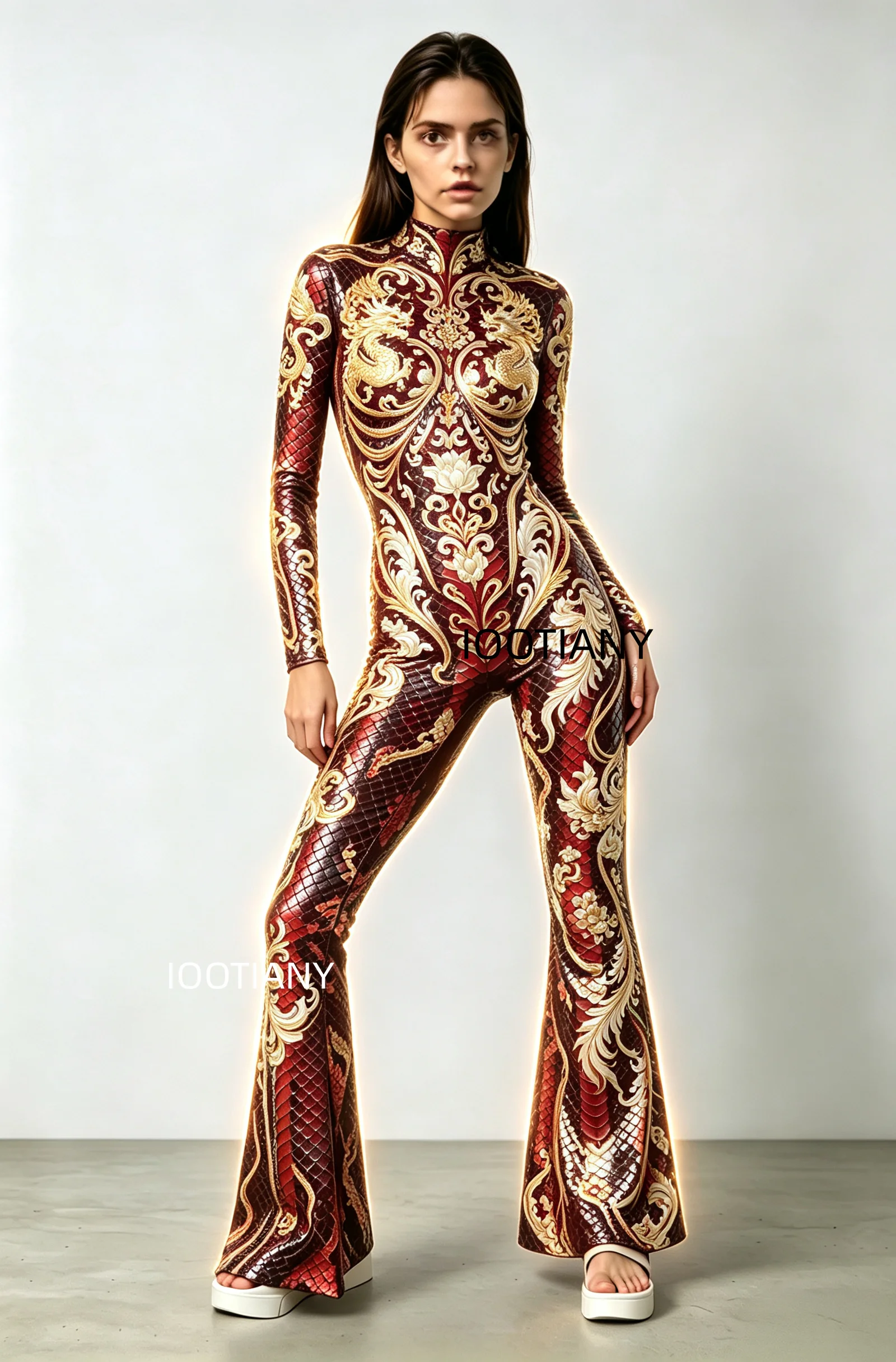 Damen Retro Skinny Flared Bell Bottom Jumpsuit, königlicher Bühnen-Performance-Bodysuit, Leoparden-Club-Cosplay-Show-Outfit – Detail 25