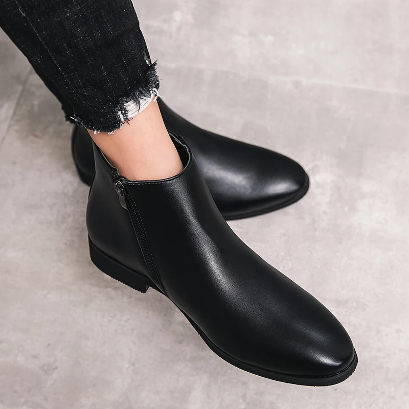 New Minimalist Riding Boots Men's Korean-Style British Hairstylist High-Top Leather Shoes Pointed Ankle Boots