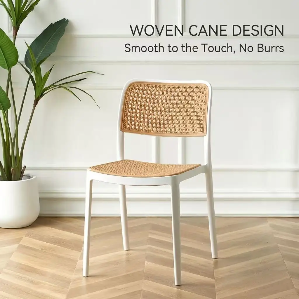 Modern Rattan Dining Chair Stackable Nordic Wicker Cane Chair Breathable Kitchen Cafe Restaurant Patio Side Chair
