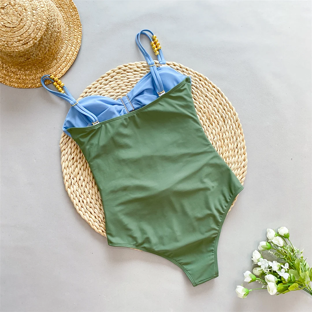 S - XL Sexy, mit Ausschnitten und Knoten versehener Rock, einteiliger Badeanzug, Damen-Badebekleidung, Damen-Badeanzug mit Falten, Badeanzug, Modell V5423. – Detail 20