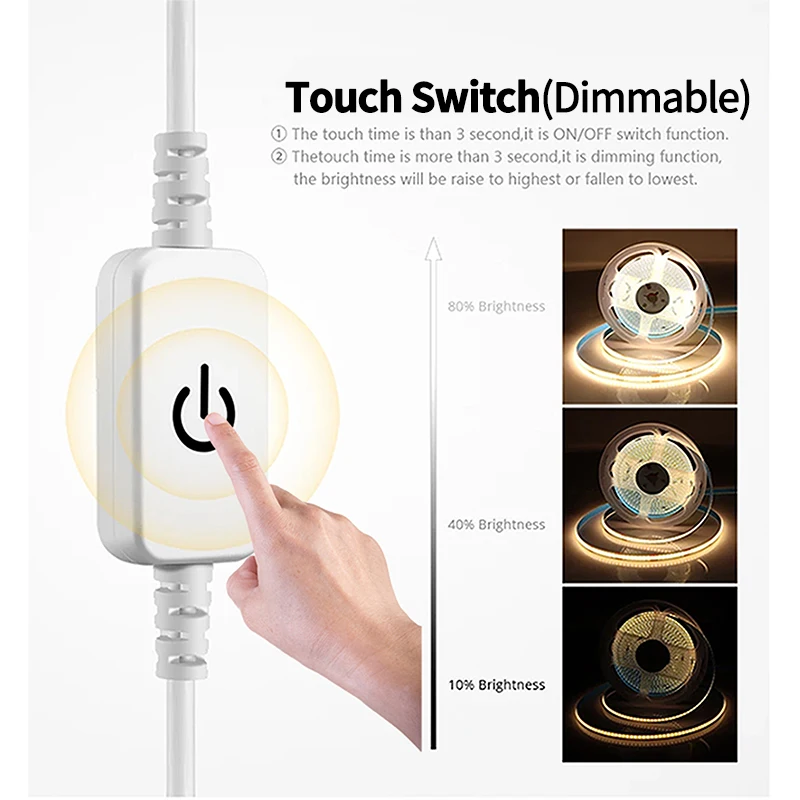 1-5M USB Power COB LED Strip Light Touch Switch Dimmable For Indoor Lighting Living Room Bedroom Wardrobe TV Background Kitchen