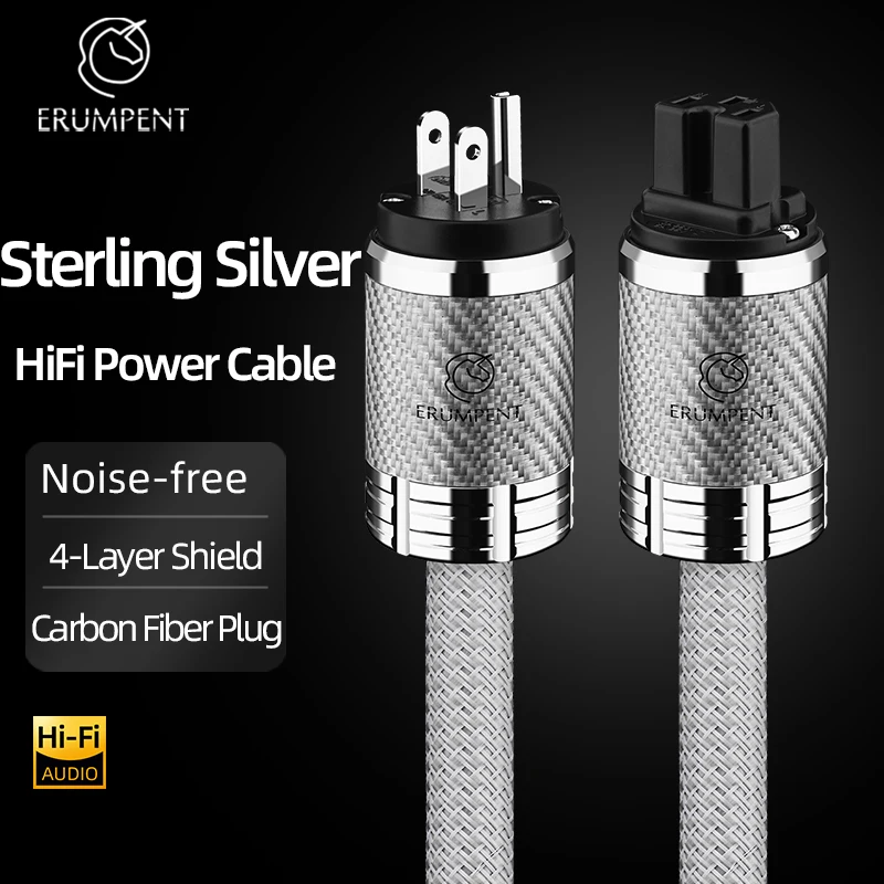 ERUMPENT Power Cable HiFi Sterling Silver Audio Cable EU/US/AU Vseries Carbon Fiber Rhodium plated Plug Filter Power Cable