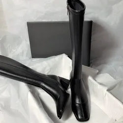 2023 7CM Women Long Boots High Quality Leather Patent Leather Ladies Zip Knight Boots Fashion High Heel Knee-high Lady Boots
