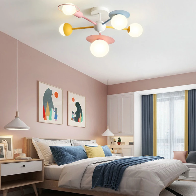 Nordic Chandelier Children Bedroom Glass Lampshade Cartoon LED Child Lamp Colorful Girl Boy Kids Princess Room Kitchen Lighting