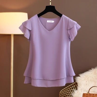 

Women's Loose V-Ne ort Sve T-irt Summer New Sle Faionable Chiffon Base irt Cover Belly Korean Sle Top
