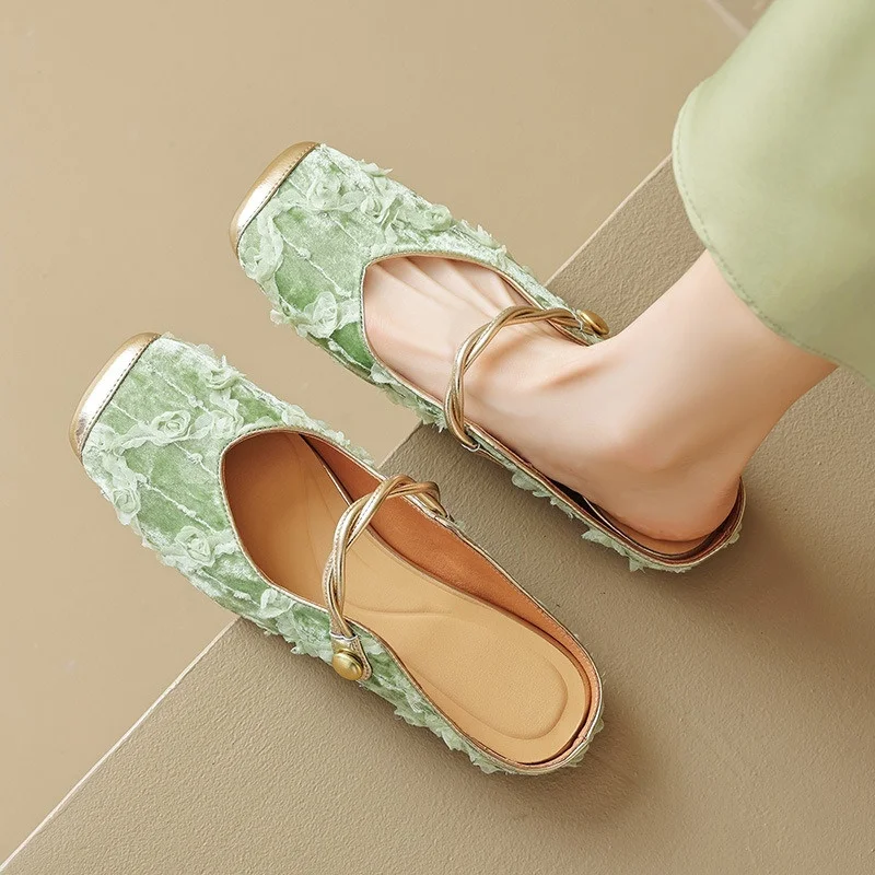 Gentle Chinese Baotou Half Women's Spring/summer New Soft Sole French Style Slippers Atmosphere Concise Dainty Women Sandals