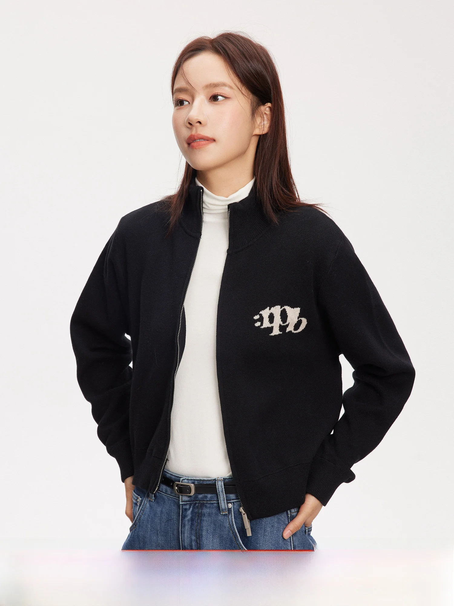 

RPB Brand Casual Sle Zipper Stand Collar ort Knitted Sweater Versatile Spring Outerwear Women's Cotton Long Sve Cardigan