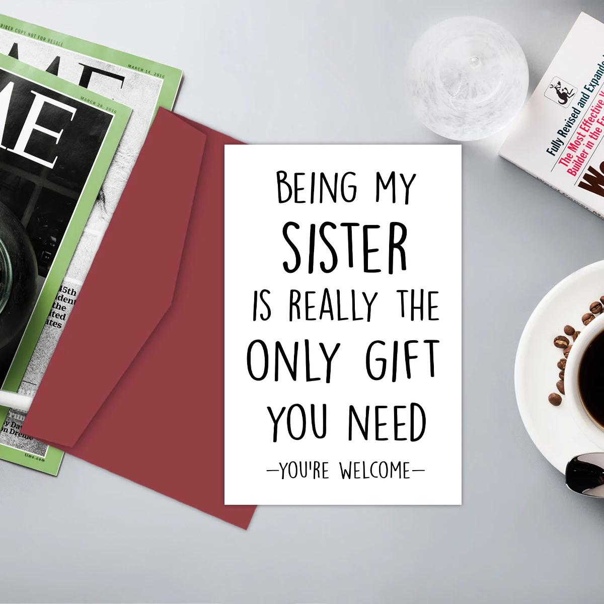 1 Stück humorvolle Geburtstagsgrußkarte für Schwester, lustige Geburtstagskarte für Schwester, Schwester-Geschenkkarte, personalisierte Karte mit Umschlägen – Detail 9
