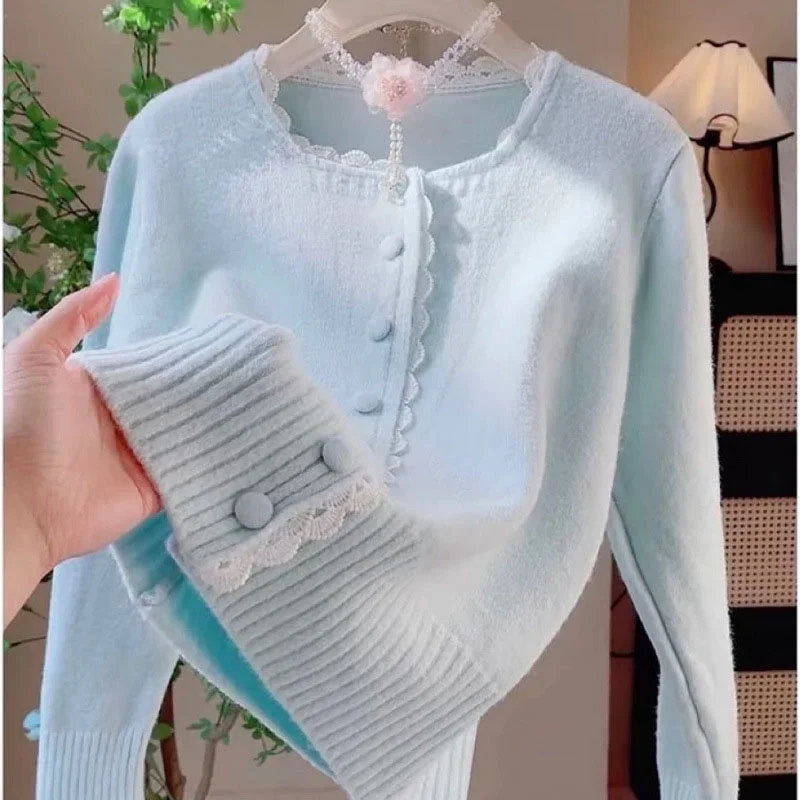 Lace sweater coat women's Spring Autumn Cardigan Women's New 2025 Loose Casual All-match Knitted Outerwear Female Tops