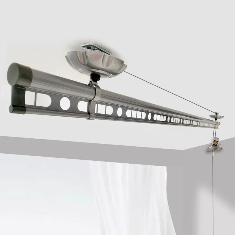 

Hand lifting drying rack Single pole type clothes rod Household manual indoor artifact Aluminum alloy balcony clothes dry