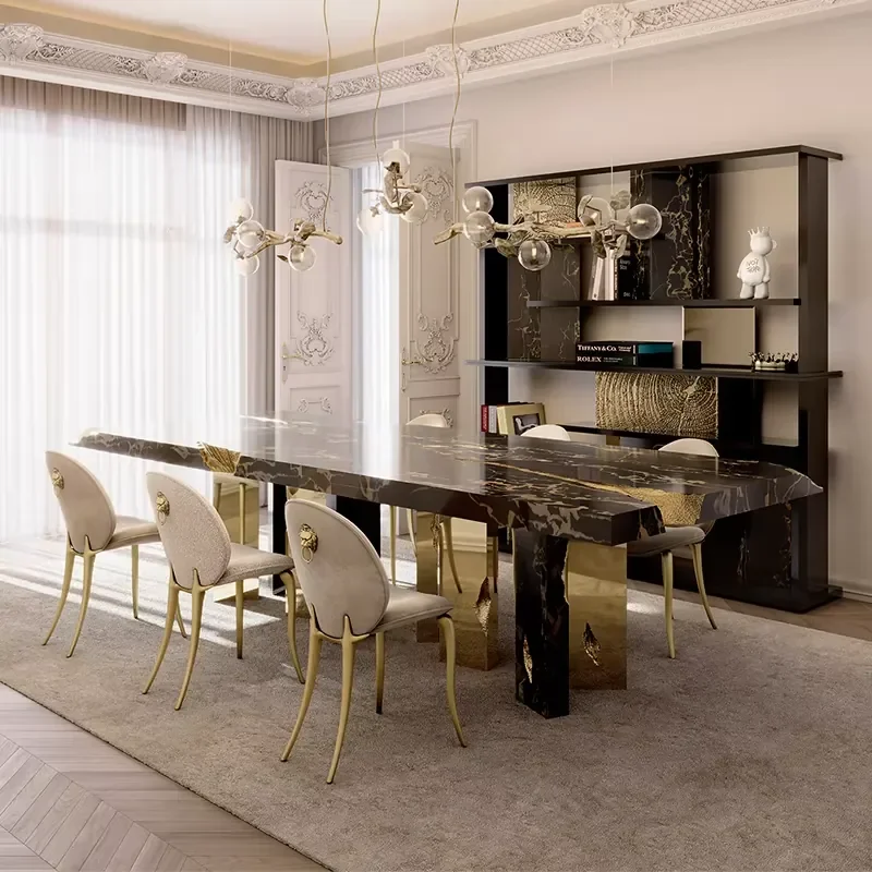 Fabricante de Muebles de Foshan, China, Mesa de Comedor Moderna Minimalista de la Marca Italiana Empire Portoro, a Precio Accesible