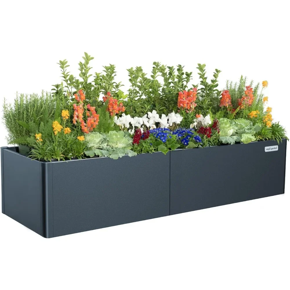 

Modern Raised Garden Bed 17" Tall 27" x 83" Heavy Metal Planter for Trees Plants Flowers Double-Walled Steel Planters