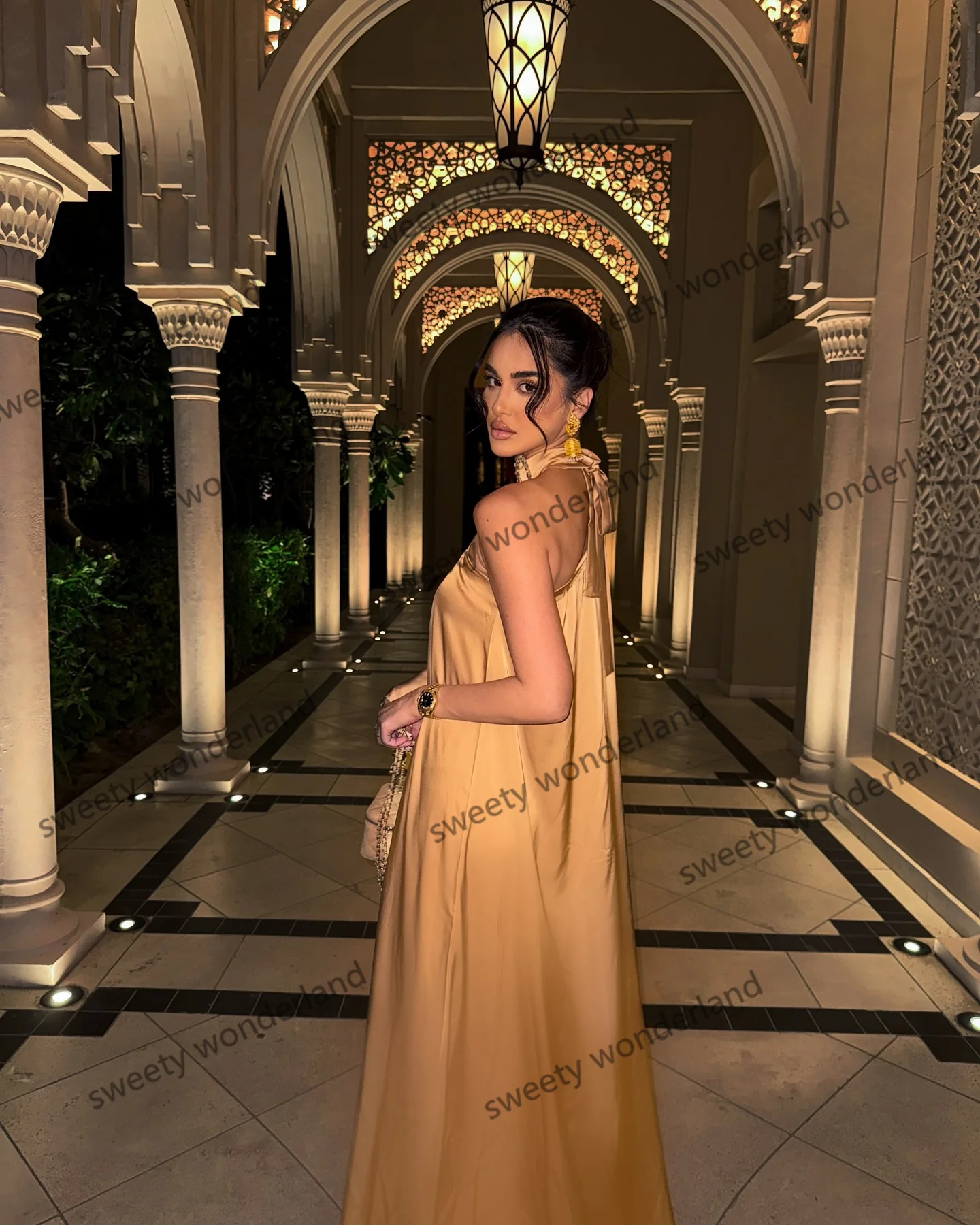 Árabe elegante vestidos de noite um ombro cetim de seda vestidos de noche vestido de baile de luxo vestidos de festa de casamento personalizado