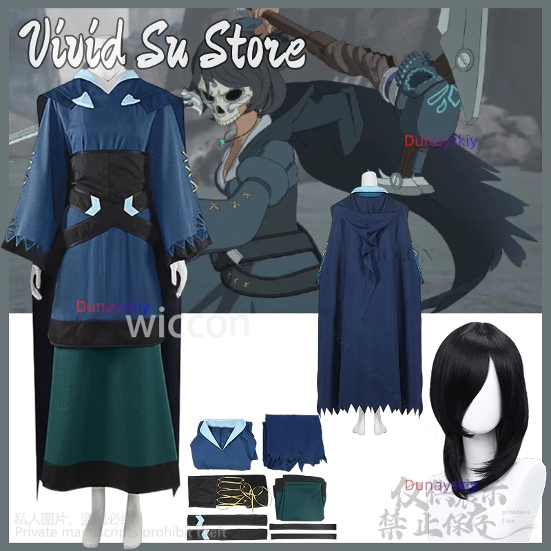 

RWBY Косплей Мария Калавера Аниме Костюм Охотник Ведьма Длинное Пальто Накидка Темно-Синее Платье Готический Y2K Парики Джирай Kei Девушки 코스프레
