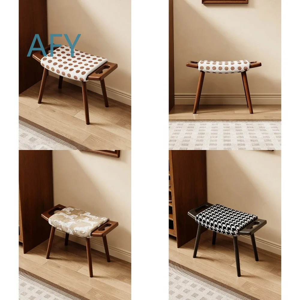 Solid Wood Dresser Stool for Medieval Bedroom Home Cloakroom Girls Makeup Vanity Shoe Changing Bench Decorative Seating