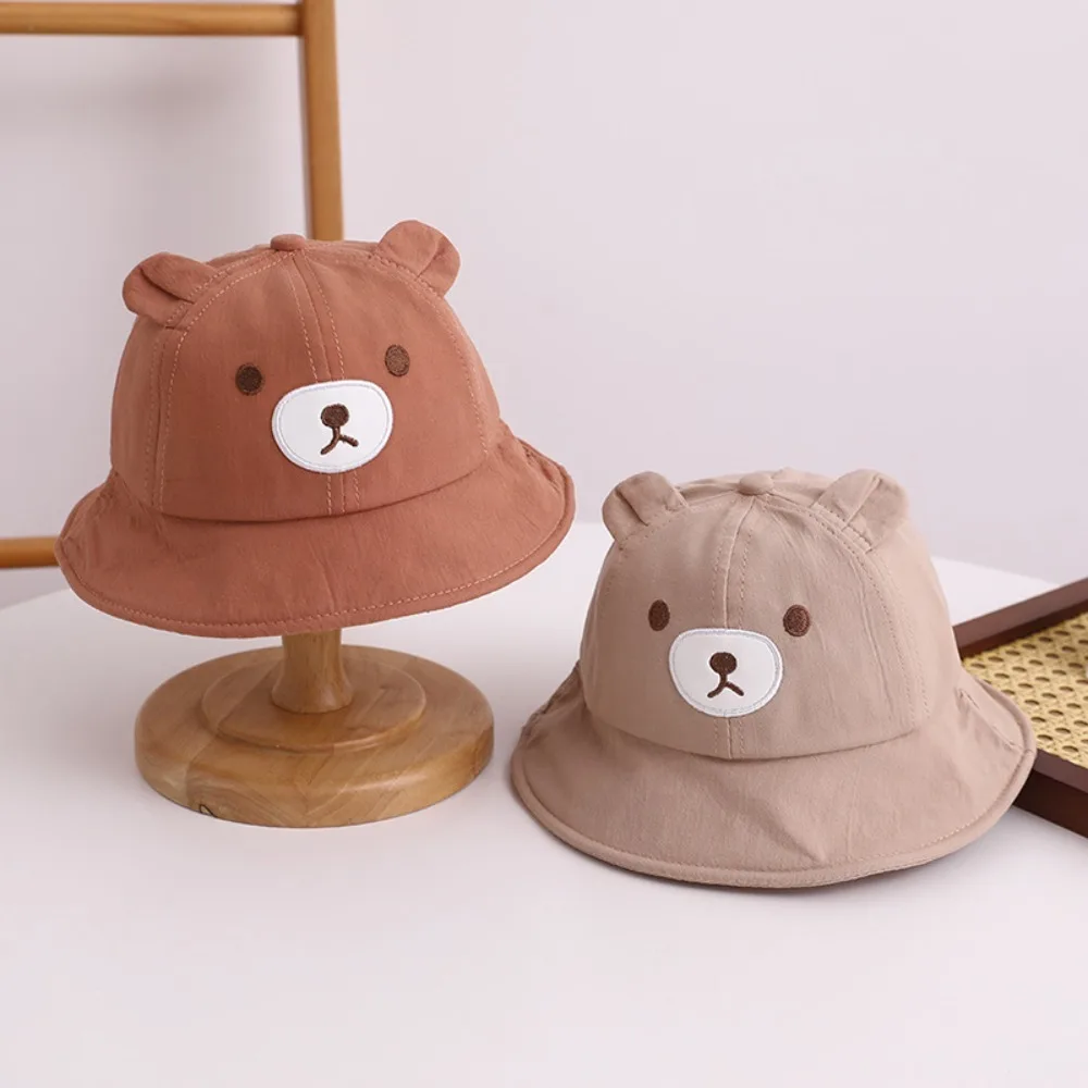 

Cartoon Bear Bucket Hat Casual Breathable With Ears Fisherman Hat Soft Cotton Basin Cap Baby