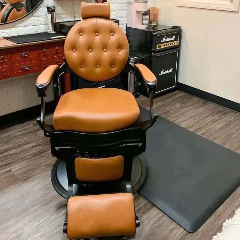 NNMen's Retro Oil Head Hair Salon Chair Lift Reclining Shaving Chair