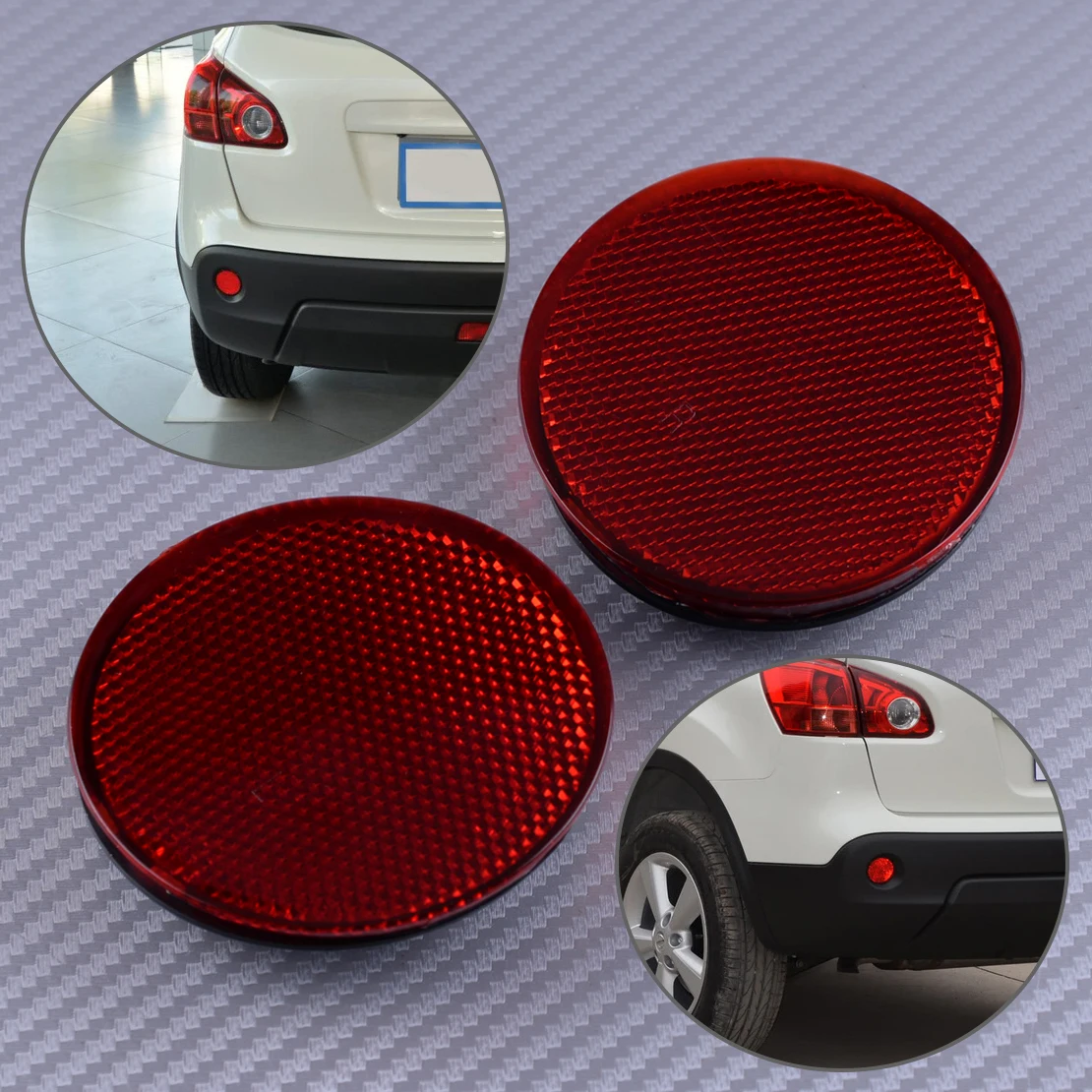 2 szt. Okrągłe odblaski na tylny zderzak, lewy i prawy, czerwone, pasujące do Nissan QASHQAI 2007 2008 2009 2010 2011 2012 2013 2014 2015