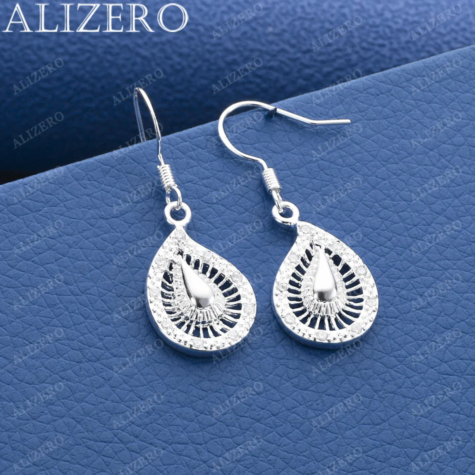 ALIZERO 925 Sterling Silver Hollow Round Water Droplet Drop Earrings For Women Jewelry Fashion Engagement Wedding Accessories