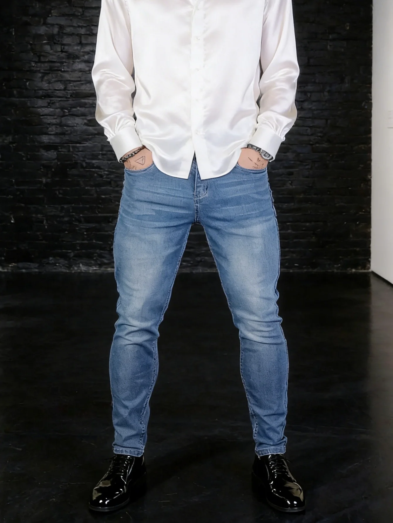 Plain Jeans Gender Neutral Blue Slim Denim Y2K Drip Original No accessories or belts included