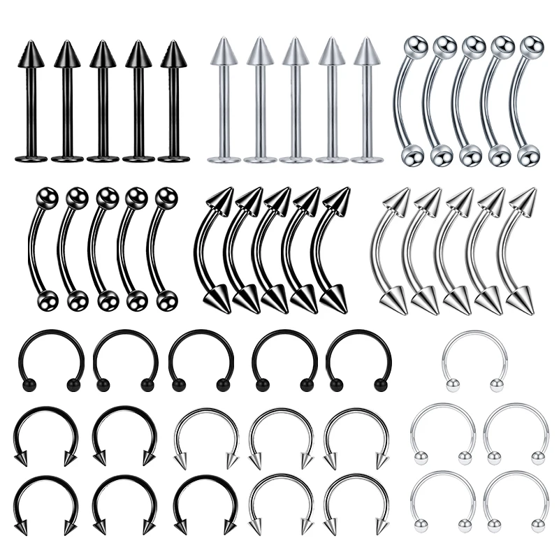 Punk Aço Inoxidável Body Piercing Jóias, Nariz, Orelha, Barriga, Lábio, Língua Anel, Captive Bead, Sobrancelha Bar, Piercing Lot, 5 pcs por conjunto