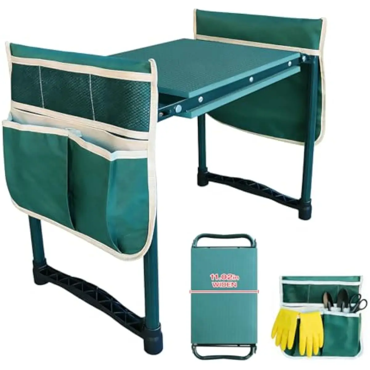 Heavy-Duty Folding Garden Kneeler Seat with Extra-Wide 11-Inch Surface EVA Cushion Dual-Function Design for Kneeling or Sitting
