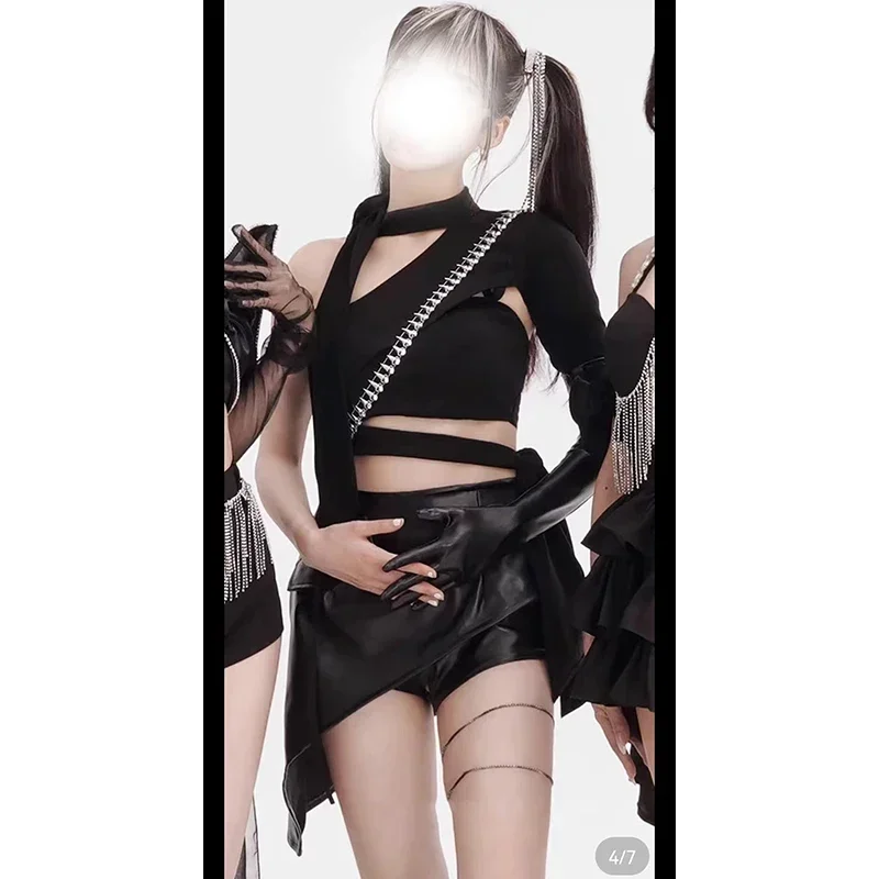 الكورية المغني المعبود Y2K الحفلة أداء زي 2026 جديد مثير Kpop ملابس النساء كول بدلة سوداء ملابس رقص الجاز #3