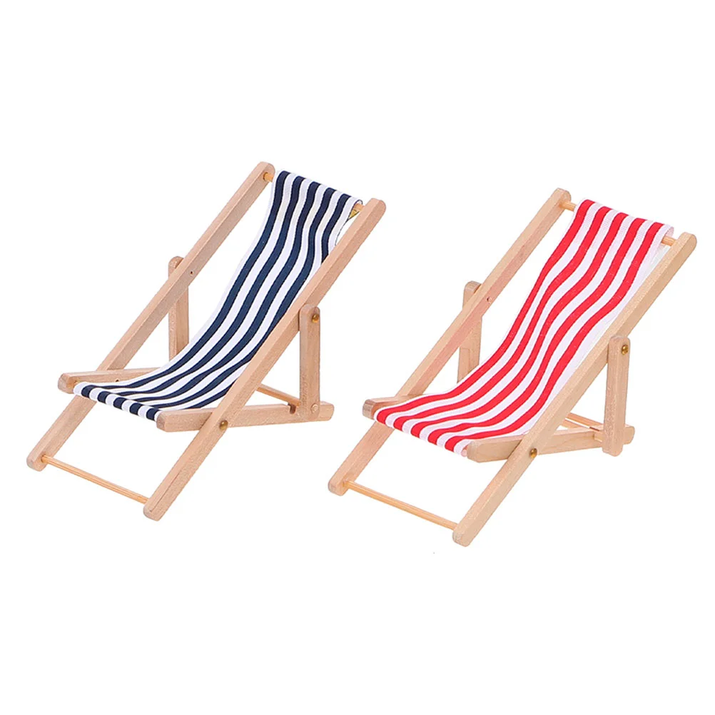 2 Pcs House Beach Chair Chaise Lounge Wear-resistant Miniature Adorable Foldable