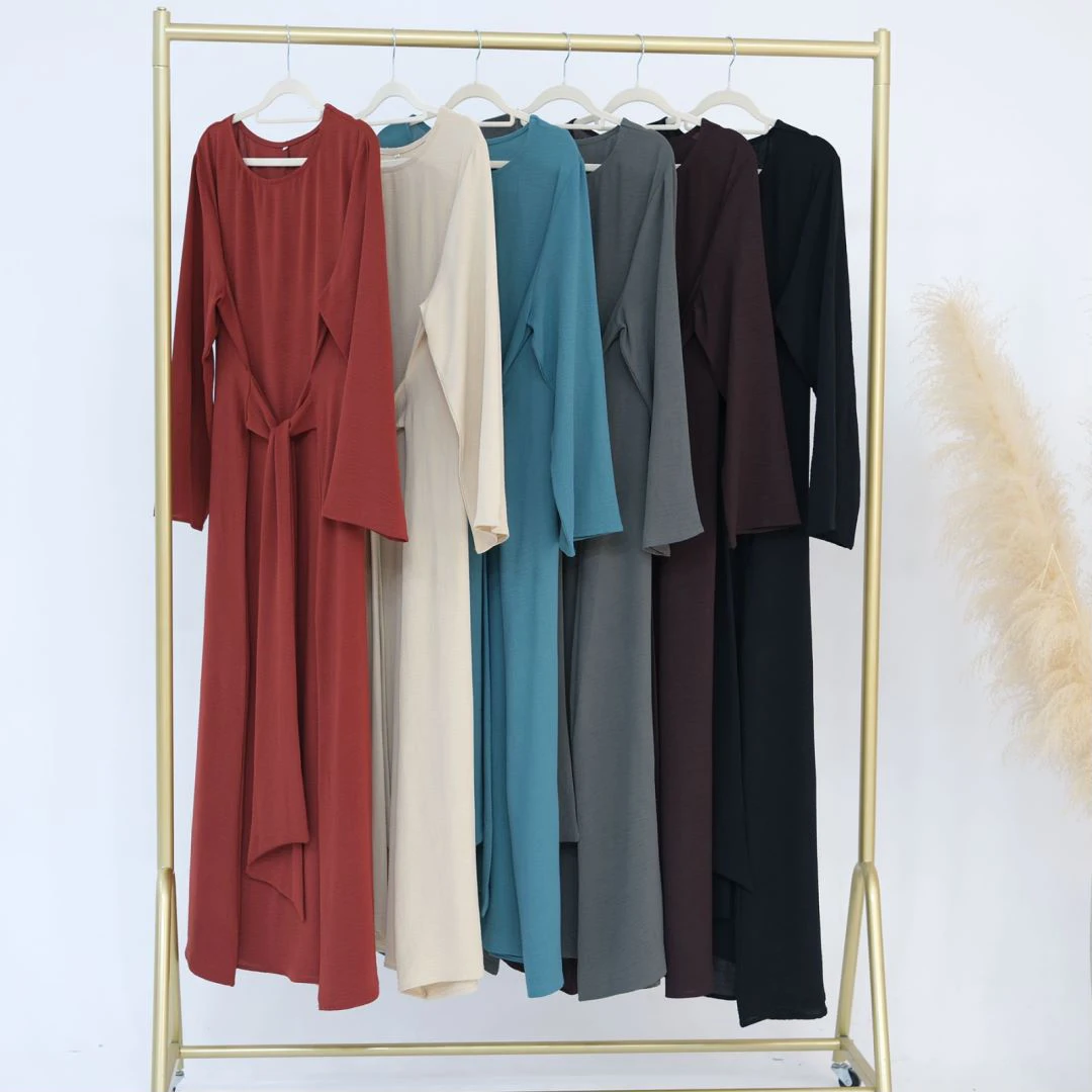 Uni Elegantes Ramadan Muslimisches bescheidenes Kleid für Frauen Eid Arabisch Türkei Kaftan Kleider Femme Plain Abaya Dubai islamische Kleidung